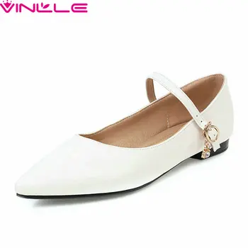 

VINLLE 2020 PU Leather Sexy Pointed Toe Fashion Women Pumps Square Low Heel Shallow Buckle Ladies Single Shoes Big Size 34-43