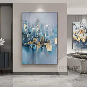 

Modern City Wall Posters Dream Castle Flower Canvas Paitning Abstract Wall Blue Pictures for Living Room Aisle Cafe Nodic Decor