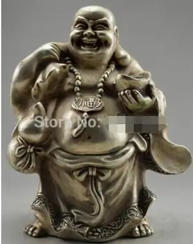 

Collectible Decorated Old Tibet Silver Buddha Carry Gold Bag Bring Money Statue
