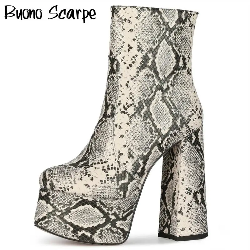 snake print platform boots