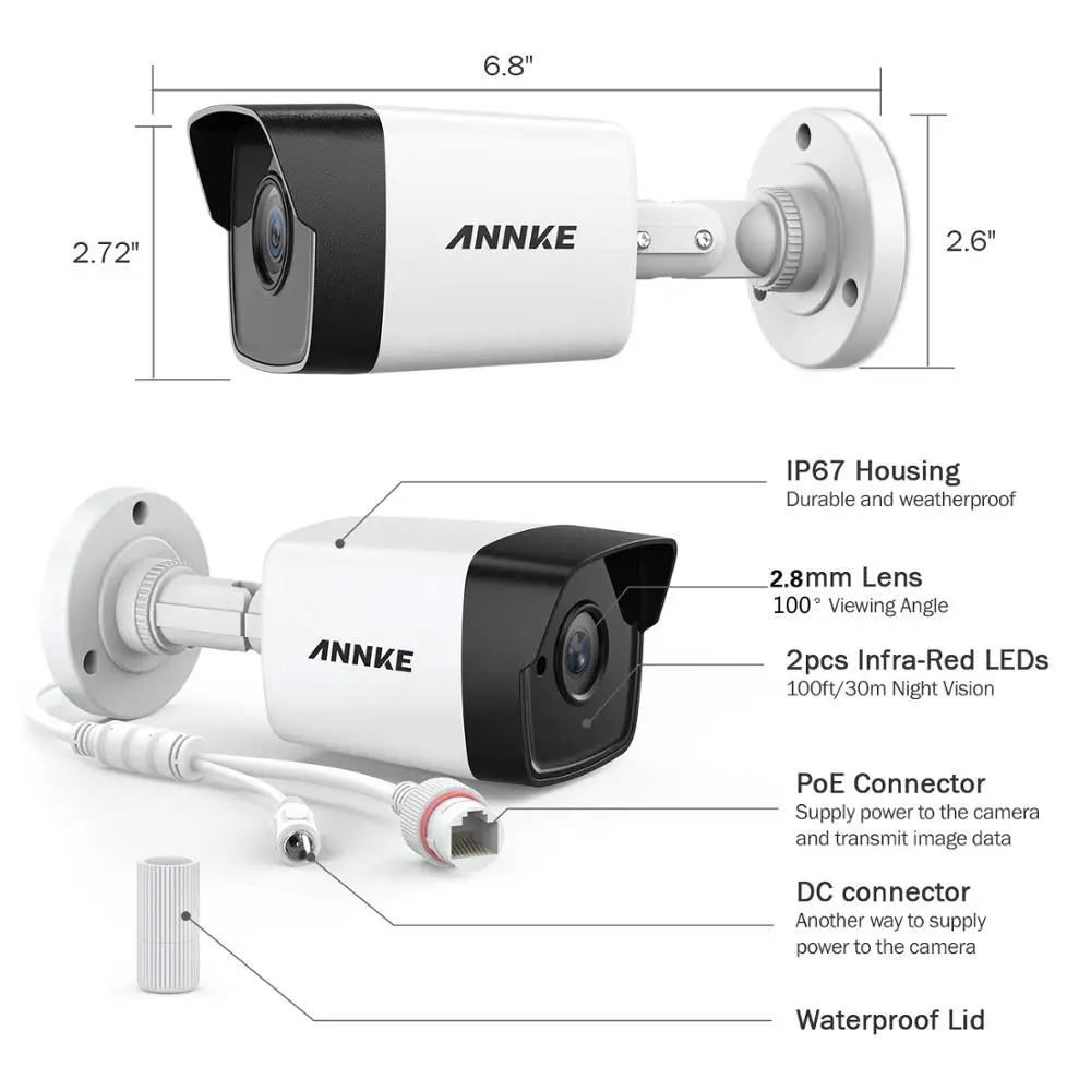 ANNKE 1X Ultra FHD 5MP POE ip-камера для улицы, для помещений, водонепроницаемая, сеть безопасности, пуля, звездный свет, ночное видение, электронная почта, оповещение, камера