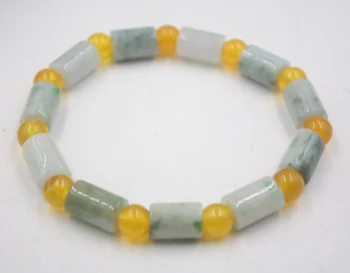 

Lucky Bracelet Natural Jadeite 8mm Long Beads Yellow Agate Bracelet 15-17cmL For Women Man Luck Bracelet