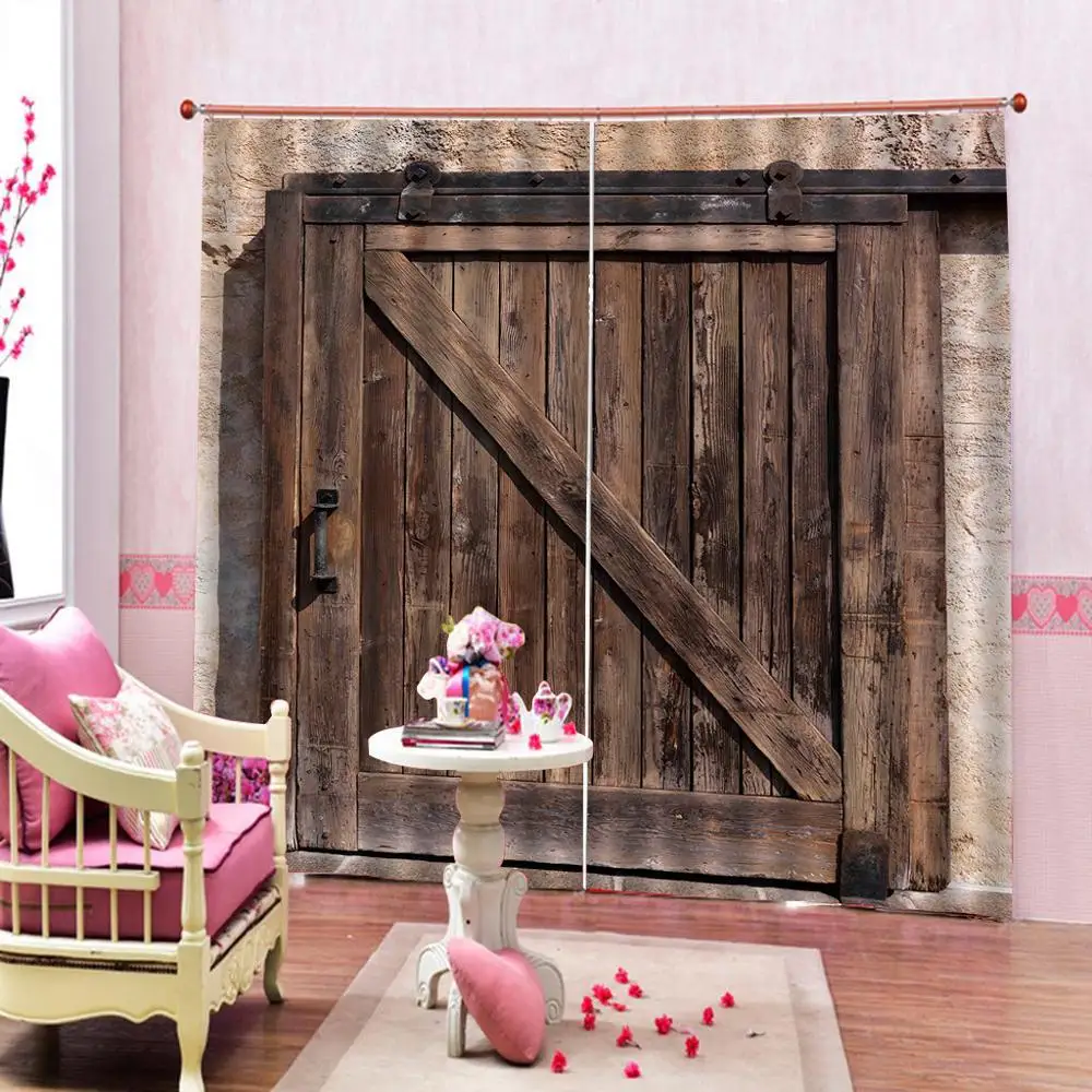 

Fabric Shower Curtain Rustic Vintage Old Wooden Door Window Curtains for Living room Drapes Decor