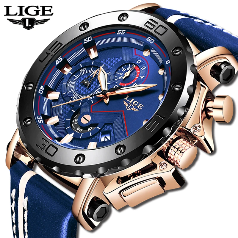 $26.99 Lige Mens Watches Top Brand Luxury Fashion Military Quartz Watch Men Leather Waterproof Sport