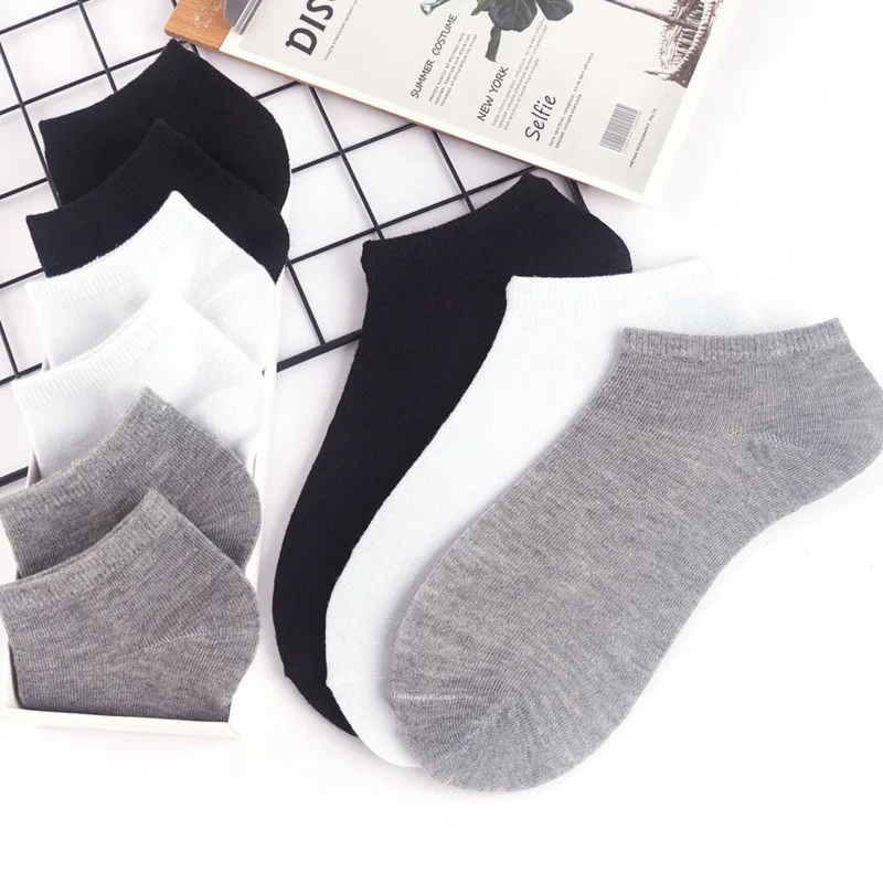 5 Pairs Men & Women Socks Breathable Sports Socks Solid Color Boat Socks Comfortable Cotton Ankle Socks White Black Gray Blend