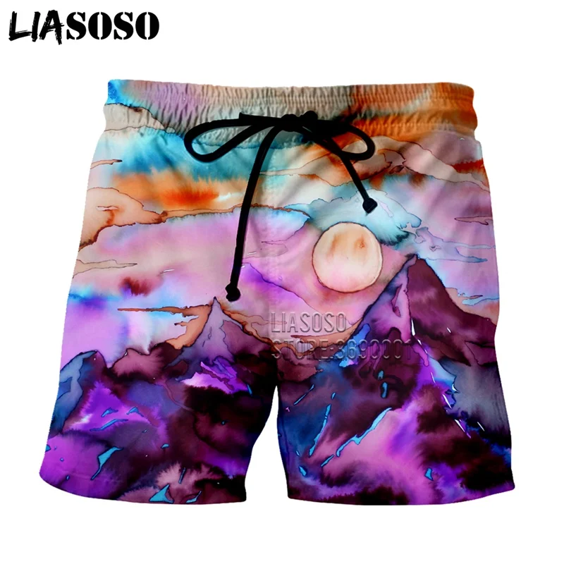 LIASOSO 3d принт мужские шорты пейзаж горы фиолетовый луна снег пляжные шорты доска шорты летние шорты X2704