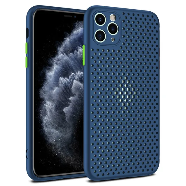For iPhone 11 Case 12 Pro Mini X S Max 7 8 Plus XR Honeycomb Dissipate Heat Ultrathin Ventilation Cover Anti-knock Blue