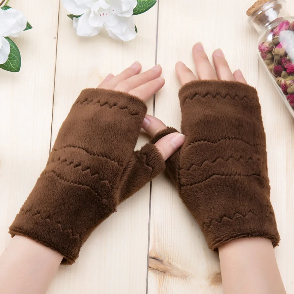 Women Half Finger Fingerless Gloves New Winter Wrist Arm Hand Keep Warm Plush Gloves Casual Solid Sports Mittens Handschoen