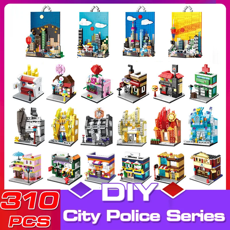 

DIY Small Particle Assembly Plastic Boy Girl Enlightenment Toy Urban Miniature Mosaic Street View Building Block Model