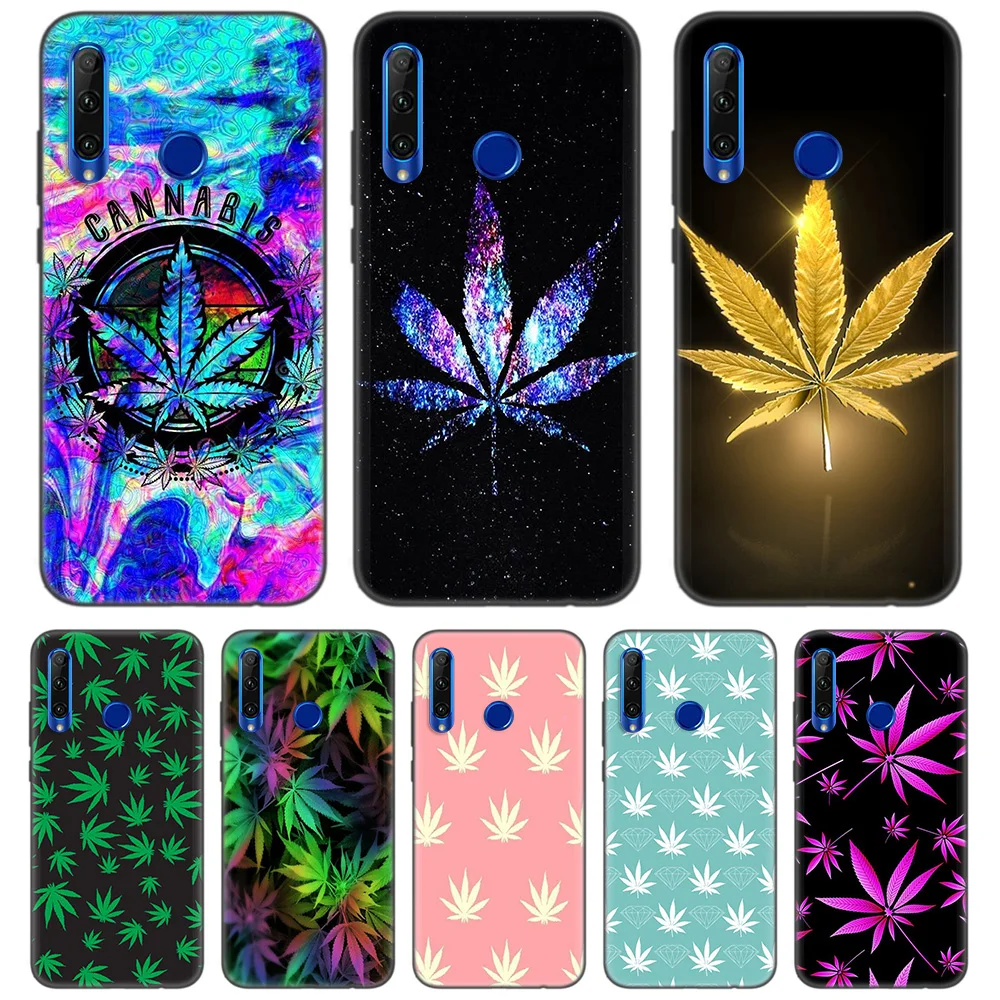 

Black Silicone Case Cover for Huawei Honor 8C 8X 8A 10 20 9X Lite Pro Y5 Y6 Y7 Y9 2019 Play V20 Enjoy 9S 9E Fall Capa Weed Leaf