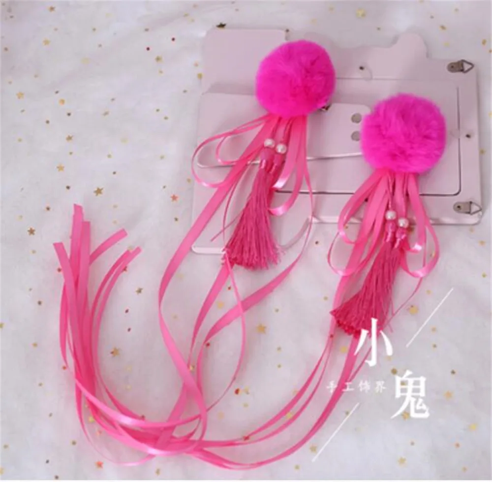 Китайский стиль лента помпон колокол косплей аксессуары для волос ханьфу кимоно аксессуар Лолита женский головной убор боковой зажим B520