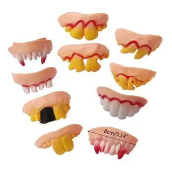 

10Pcs/Set Halloween Fake False Teeth Fangs Ugly Denture Model Vampire Cosplay Costume Funny Tricks and Joke Props