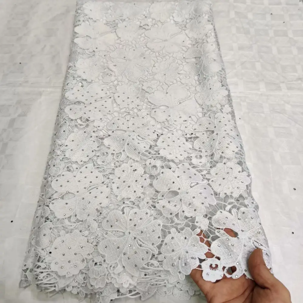 as picture Все еще летают последние нигерийские водорастворимые кружевные ткани Tissu Африканский гипюр шнур кружевная ткань с камнями хлопок сухое кружево 5 ярдов - Цвет: as picture