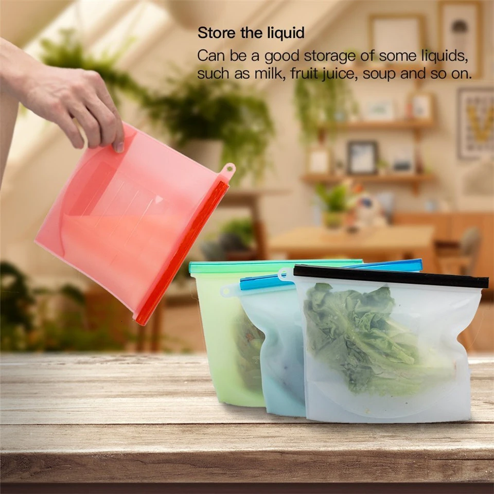 1000 мл силиконовые контейнеры для еды хранения подкладка для сумки контейнер для холодильника многоразовые запечатанные банки Ziplock Предотвращающая появление запаха пакеты с застежкой zip-lock
