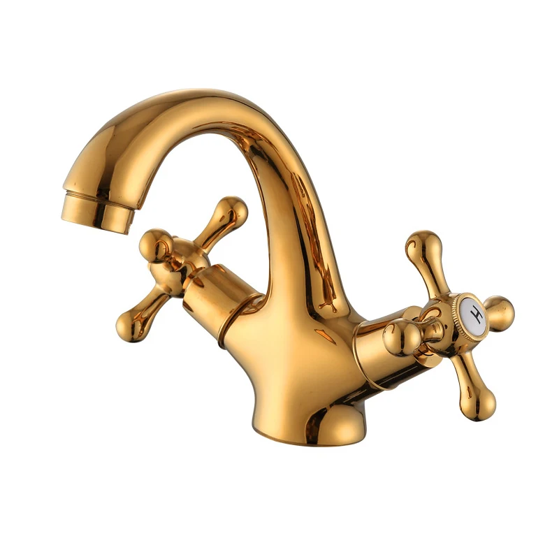 Bathroom Basin Faucet Dual Handle Vessel Sink Tap Antique Brass Cold and Hot Water Mixer Tap Gold European Style Wash Basin Tap - Цвет: A1