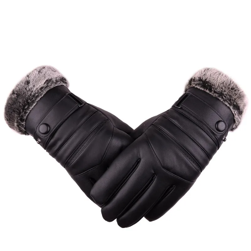 Мужские кожаные перчатки, шерстяные теплые перчатки для сенсорного экрана, водонепроницаемые меховые варежки, кашемировые перчатки с подогревом, мотоциклетные перчатки, зима - Цвет: B