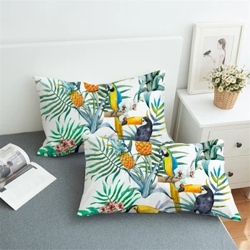 

Toucan Double Pillowcase Decorative Tropical Plants Bedding Pillow Covers Pineapple Pillow Case Home Textile Bedclothes One Pair