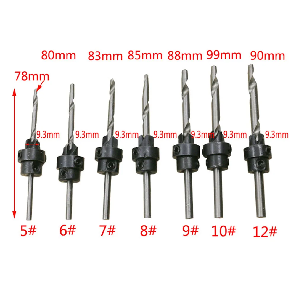7pcs/set with Box Wood Drilling Bit Set Twist Drill Bit Set+Mini Wrench Power Tool Countersink Drill HSS Tool Kit Screw Cap Bit