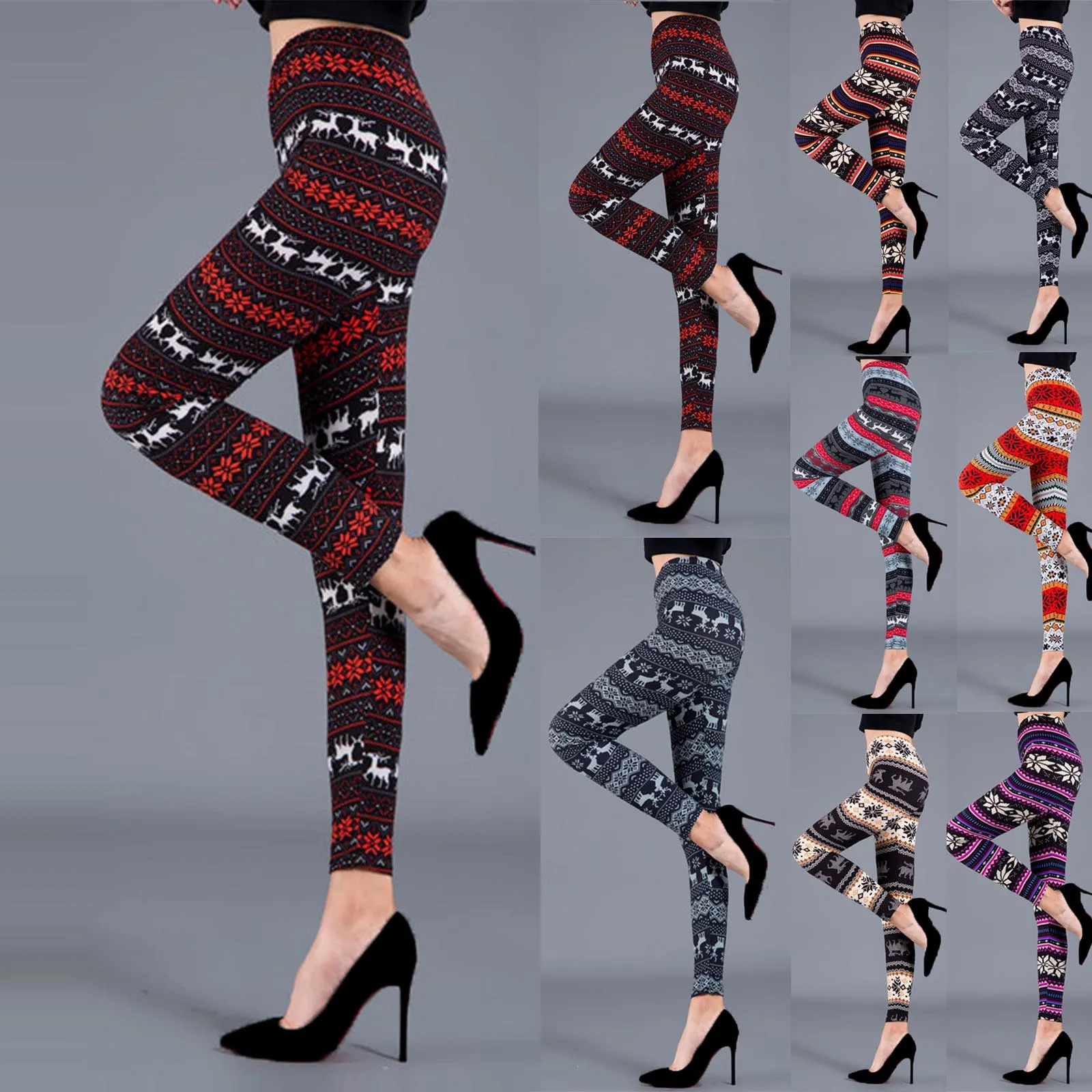 Printed Leggings Christmas Printing Casual Seamless Slim Span Ladies High Waist Winter Long Pants For Fitness | Женская одежда
