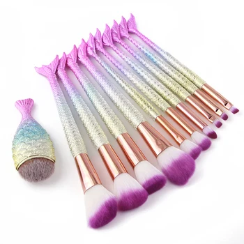 

Aigemei Mermaid 10/11 PCS Makeup Brushes Set Professional Cosmetics for Face Make Up Brushes Set High Quality Eyeshadow Blush