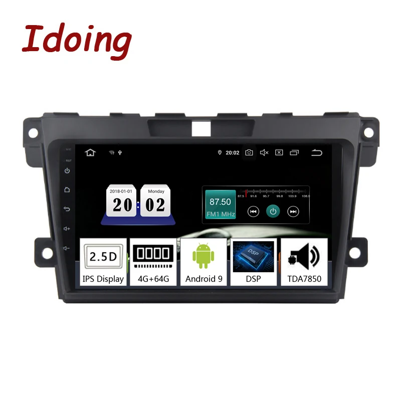 Clearance Idoing 9"2.5D Car Radio Multimedia Android 9.0 Video Player Navigation GPS For Mazda Cx-7 cx7 cx 7 2008-2015 4G+64G NO 2 Din DVD 1