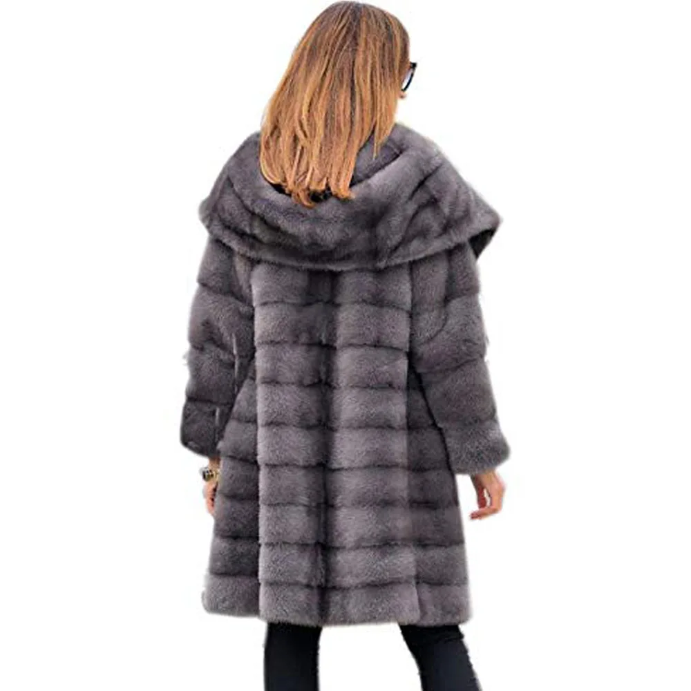 Женское модное плюшевое пальто размера плюс S-5XL, зимние плотные теплые пушистые куртки, женская верхняя одежда из искусственного меха, длинное меховое теплое пальто с капюшоном