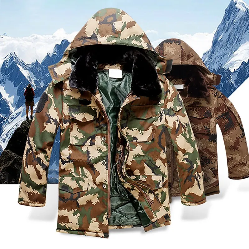 

Outdoor Men Hooded Jacket Thick Cold-proof Waterproof Tactical Military Softshell Cotton Jacket Hunting Hiking Warm Army Coat