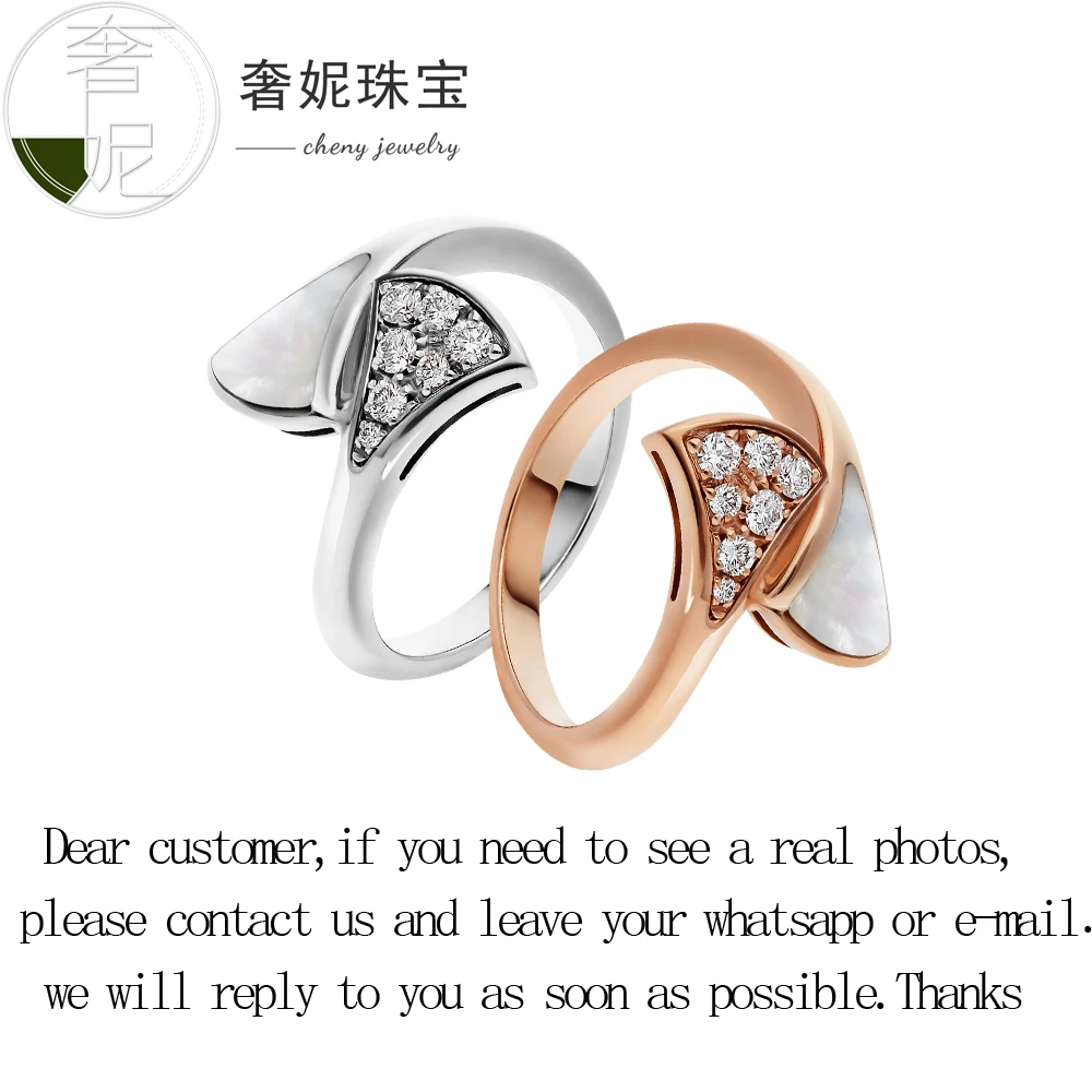 

cheny fit bulgaria s925 sterling silver rings trendy luxury design White Fritillary shape with crystal fashion jewelry for women