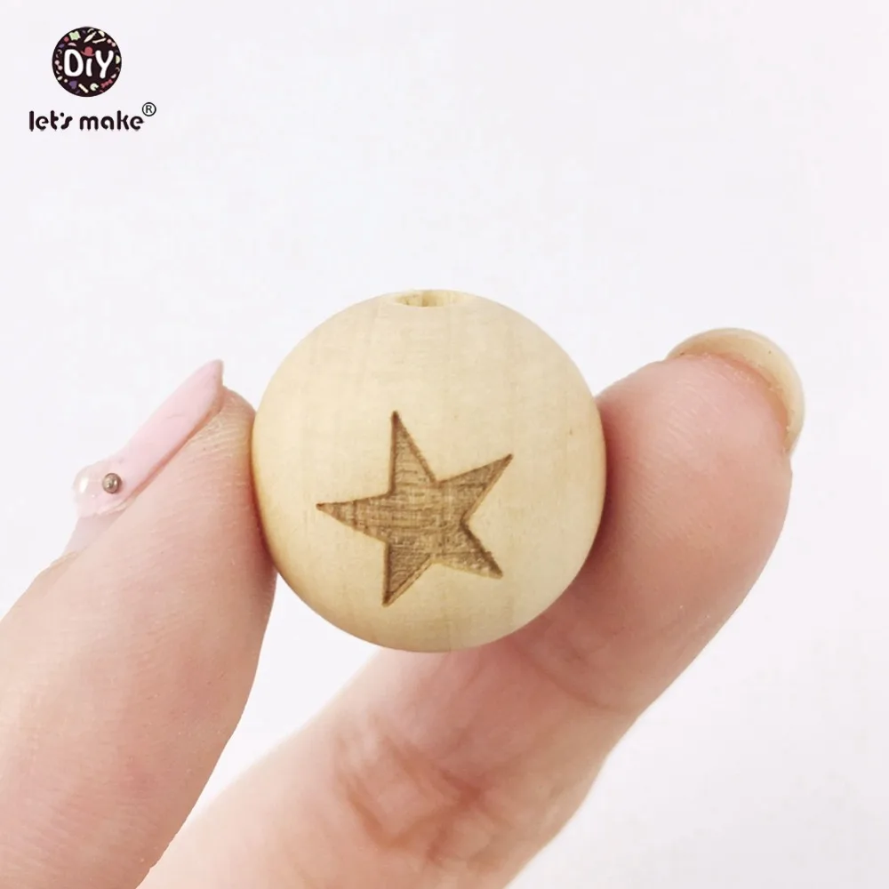 Let's Make 100pc 20mm Star Toy Beads Teething Wood DIY Necklace/Bracelet Teething Accessory Baby Toys Decorative Fitting Beads