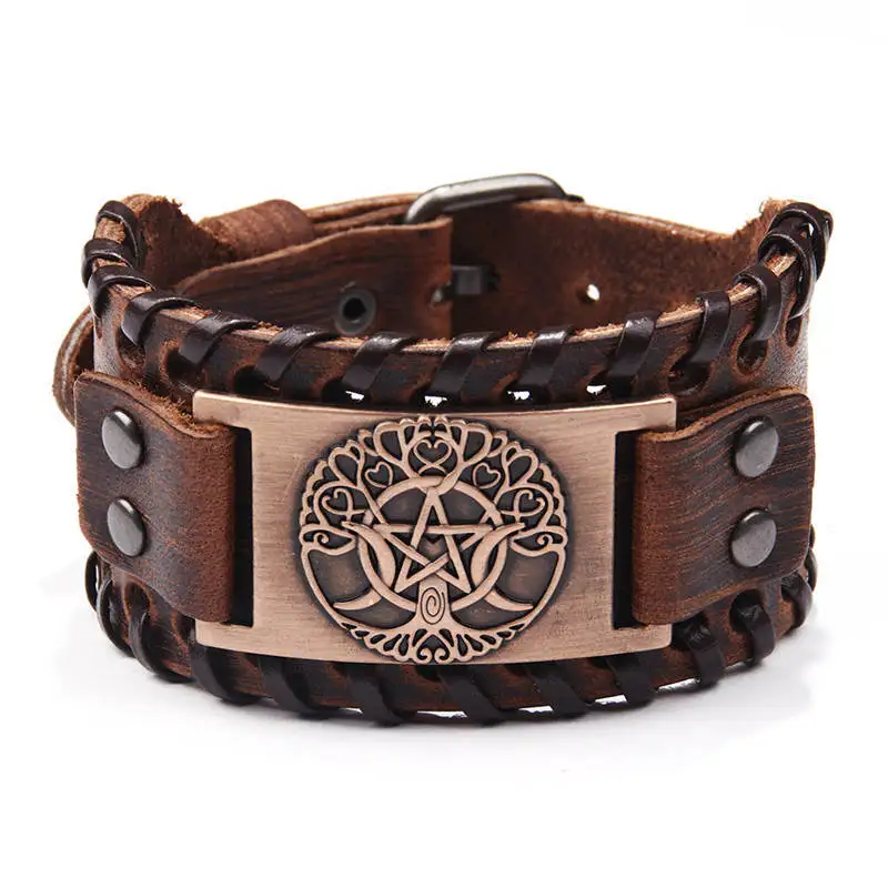 Ретро viking кожаный браслет для мужчин с Odin символ рун скандинавские браслеты с компасом - Окраска металла: 11