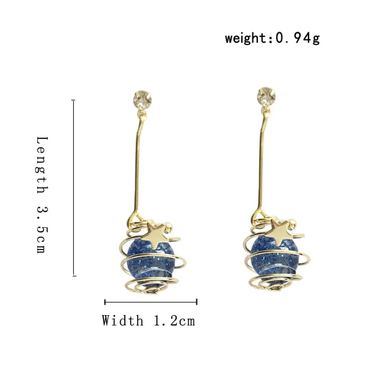 Korean Creative Dream Blue Star Metal Winding Planet Cosmic Clip Earrings Fashion Girl Women Personality Jewelry Accessories