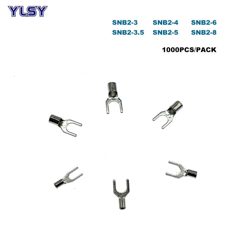 

1000Pcs Spade Bare Crimp Terminals Electrical Cord End Wire Connector SNB2-3/3.5/4/5/6/8 Cable Ferrules 1.5-2.5mm2 16-14AWG