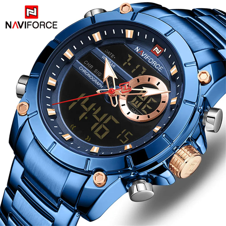 NAVIFORCE спортивные мужские часы модные трендовые кварцевые со стальным