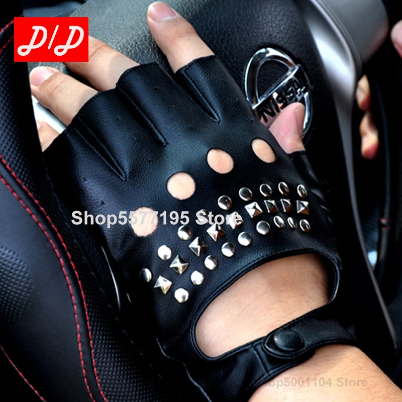 2022 Fashion Half Finger Gloves Men Women PU Leather Fingerless Mitten Black Driving Comfortable Eldiven Guantes G04