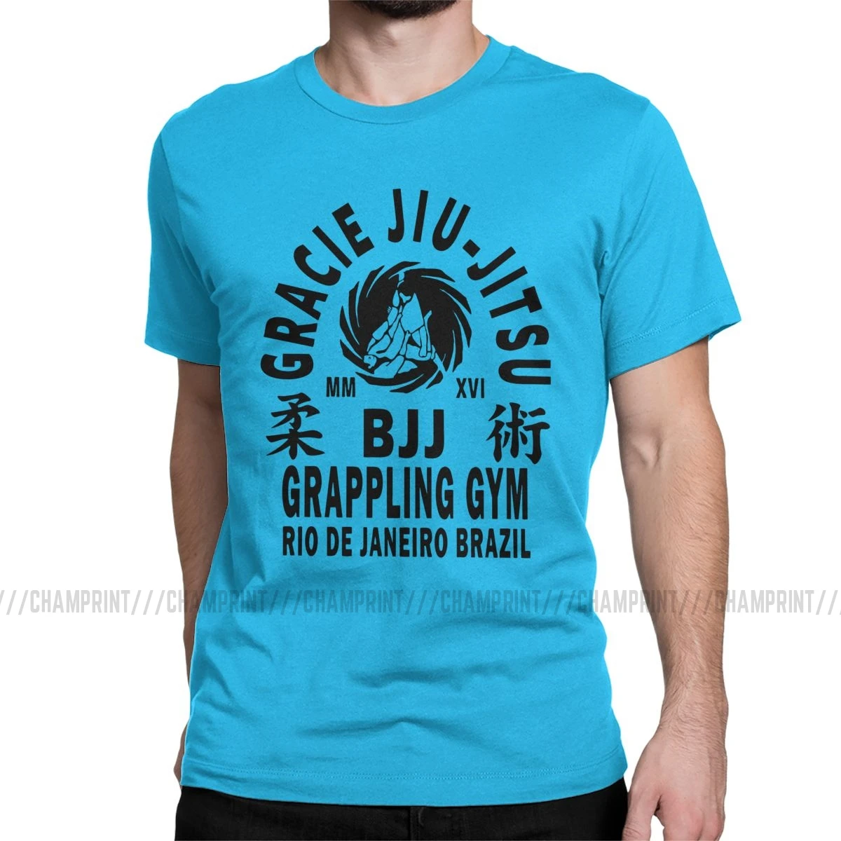 Gracie Jiu футболка с надписью jitsu мужские хлопковые футболки айкидо каратэ муайтай Страйк кунг-фу бой дзюдо короткий рукав Футболка размера плюс Топы - Цвет: Королевский синий
