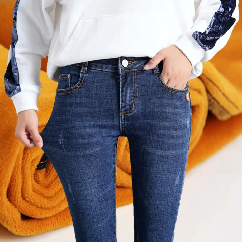 Winter Jeans Female High Waist Denim Skinny Warm Thick Jeans for Women Plus Size Velvet Pants Stretch Femme Winter Jeans Female High Waist Denim Skinny Warm Thick Jeans for Women Plus Size Velvet Pants Stretch Femme