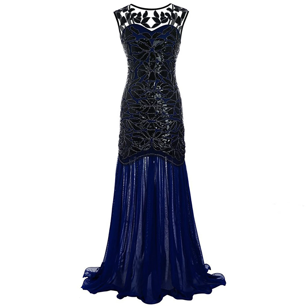 Vestidos винтажные женские вечерние платья с блестками и бисером круглым вырезом