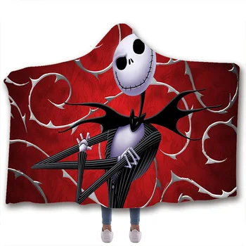 

Halloween Christmas Eve hooded blanket with a thick double layer 3D Digital Printed Kids Winter Plush sofa throw Fleece Wrap