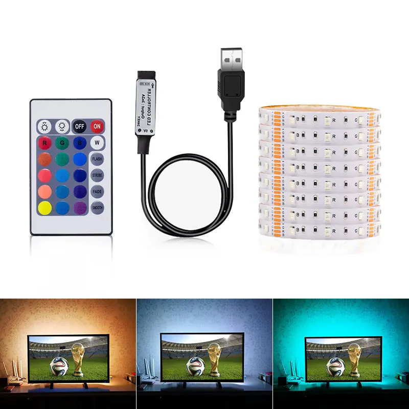 Светодиодная лента USB, светильник для ТВ, фоновый светильник ing RGB, неоновая лента SMD3528, 5 в постоянного тока, водонепроницаемая гибкая Диодная лента, 50 см, 1 м, 2 м, 3M, 4M, 5 м