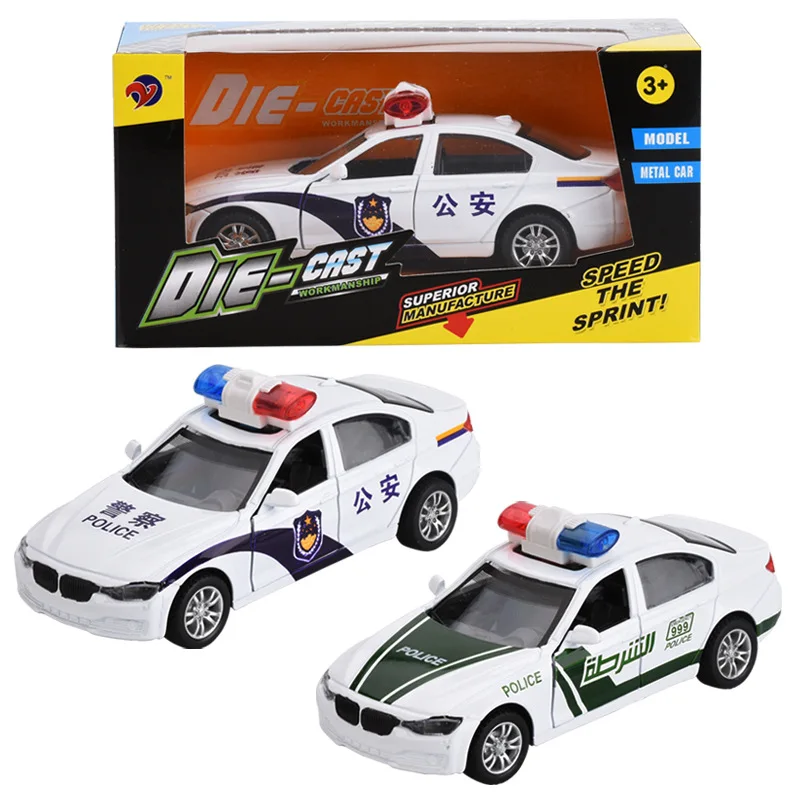 

Model Metal Car Double Door Model Police Car CHILDREN'S Toy Car Voice Light Warrior-Car Children