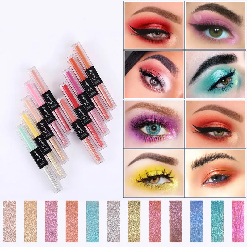 

New Shimmer Ten-color Double-headed Eyeshadow Pearlescent Liquid Matte Brightening Eye Makeup Professional Makeup Tools TSLM1