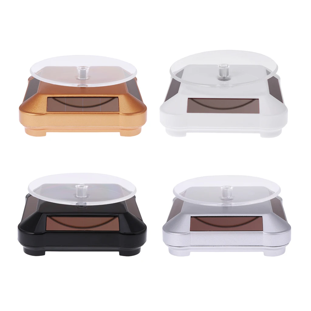 

4Pcs Solar Powered Rotary Watch Phone Jewelry Ring Display Stand Turn Table