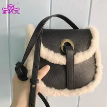 Big Buang Новая Зимняя шерстяная сумка на одно плечо через плечо маленькая круглая сумка из овечьей коровьей кожи сумка на плечо для девочек