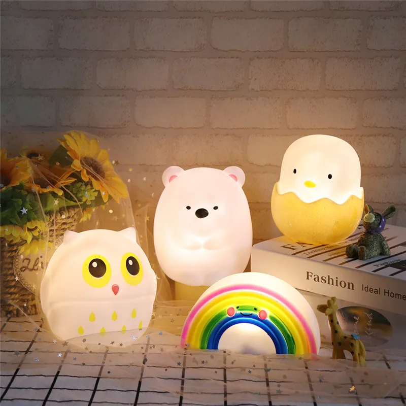 

Animal LED Night Light For Children Baby Kids Bear Owl Chick Rainbow LED Night Lamp Home Bedroom Decoration