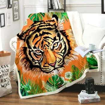 

Tropical Animal Tiger Blanket Thick Lamb Wool Fleece Blanket Sofa Bed Throw Bedspread Office Travel Adults Winter Warm Blankets