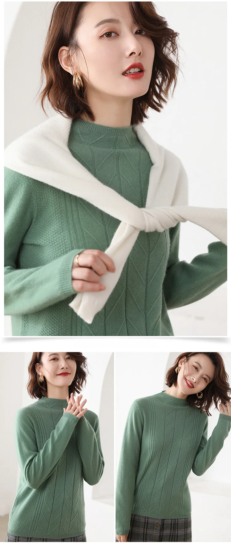 Высококачественная серия, Классический кашемировый свитер, женский свитер с воротником средней высоты, 19, Осень-зима, новинка, скрученный свитер из кашемира