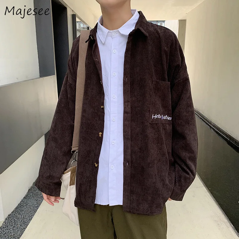 Men Shirts Corduroy Retro Chic Trendy Student All-match Solid Mens Daily Outwear Leisure Long Sleeve Loose Korean Style Ulzzang Men Shirts Corduroy Retro Chic Trendy Student All-match Solid Mens Daily Outwear Leisure Long Sleeve Loose Korean Style Ulzzang