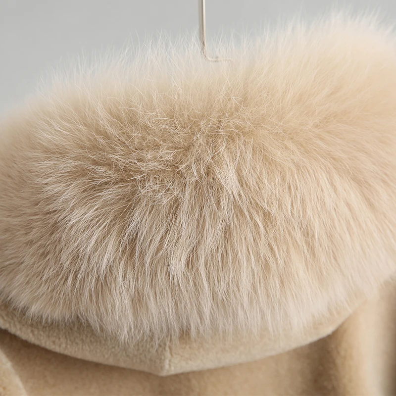 AYUNSUE Real Fur Coat Female Jacket Winter Coat Women Clothes Fox Fur Collar Hooded Short Wool Fur Jacket 7623 KJ2884