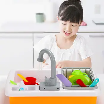 

Pretend Play Toys Children Simulation Automatic Wash-up Kitchen Sink Small Pool Circulation Water Dishwashing Set Kids