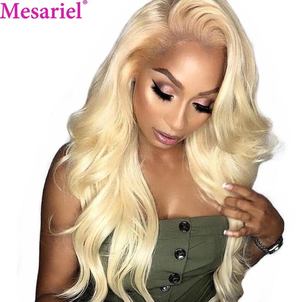 Mesariel 613 Blonde Remy 4*4 Brazilian Body Wave Lace Front Wigs Pre Plucked With Baby Hair Long Human Closure | Шиньоны и парики
